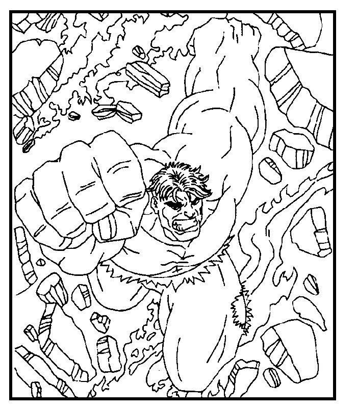 coloriage hulk poing en avant